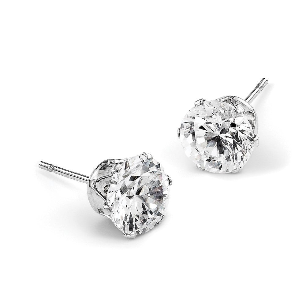 Stainless Steel Chisel Polished 7mm Round Cz Stud Post Earrings