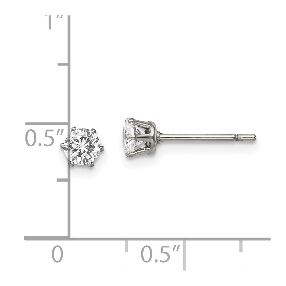 Stainless Steel Chisel Polished 4mm Round Cz Stud Post Earrings
