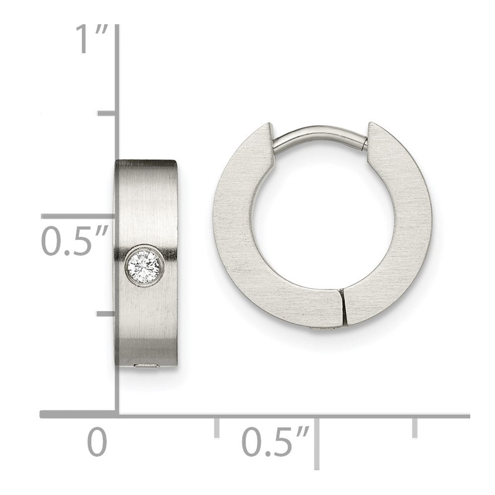Stainless Steel Chisel Brushed With Cz 4mm Hinged Hoop Earrings