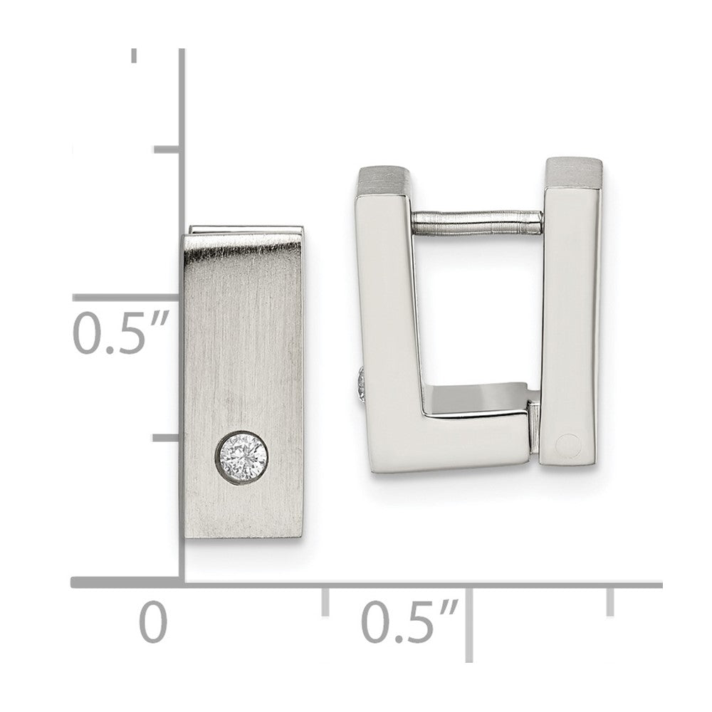 Stainless Steel Chisel Brushed And Polished With Cz 5mm Hinged Square Hoop Earrings