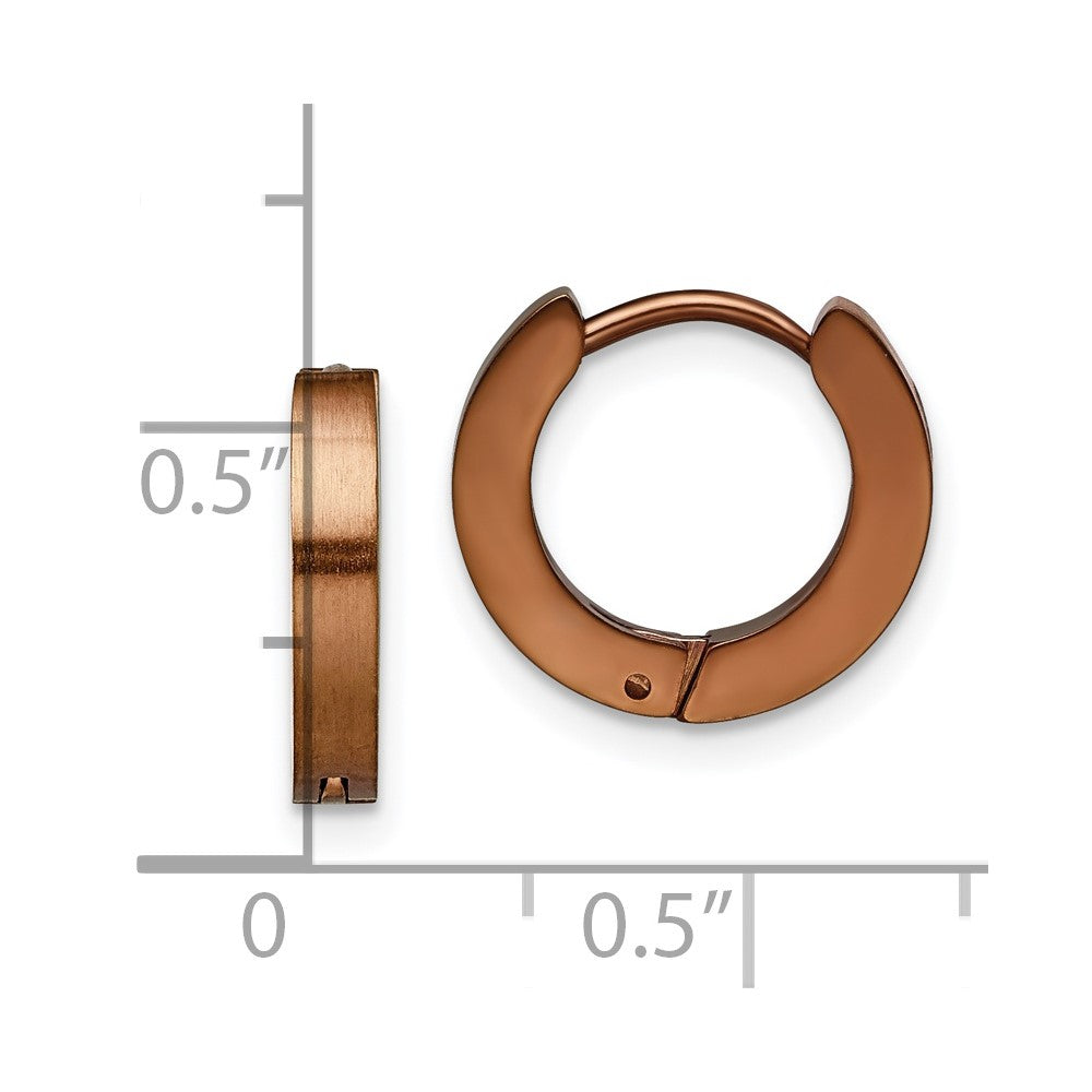 Stainless Steel Chisel Brushed Brown Ip-Plated 2mm Hinged Hoop Earrings
