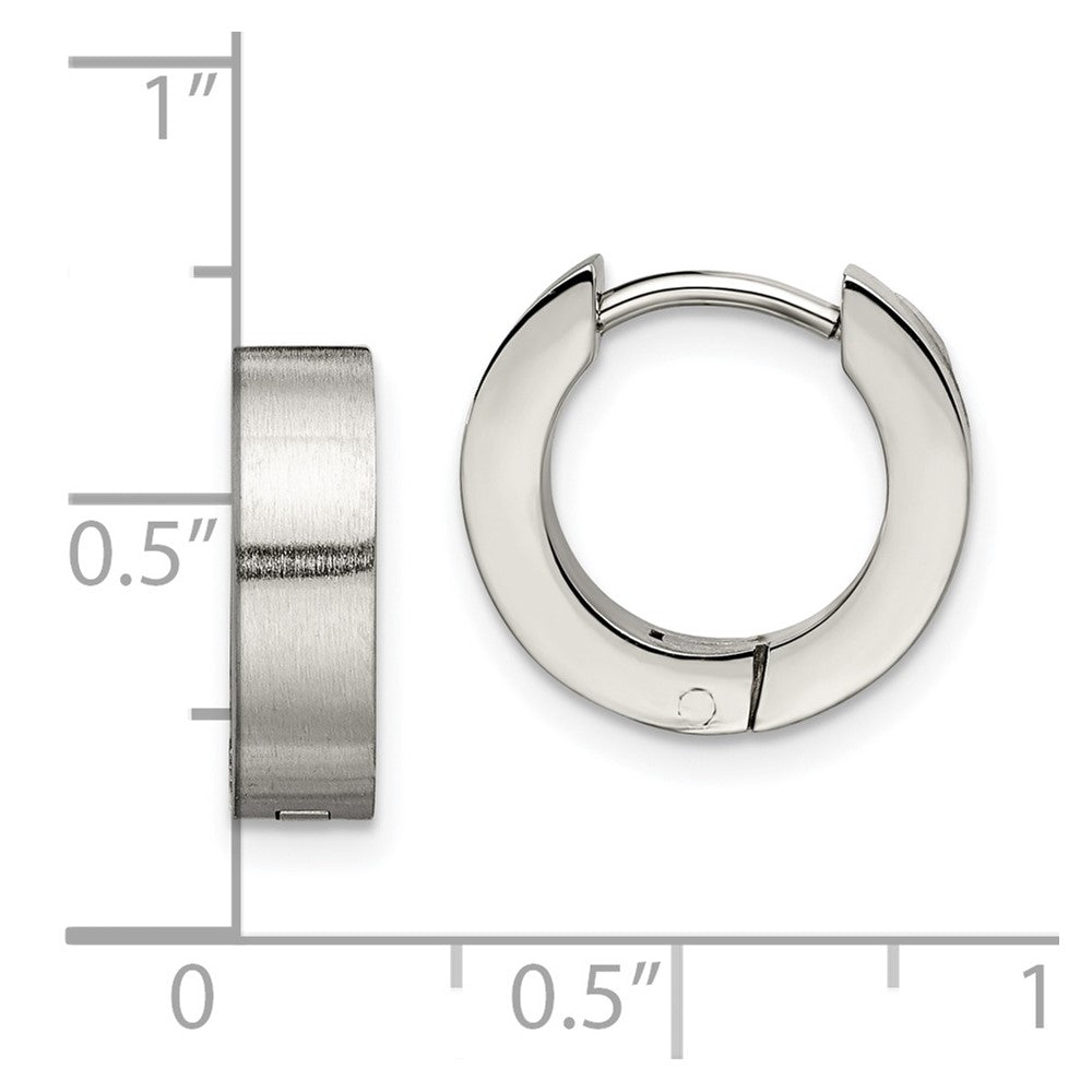 Stainless Steel Chisel Brushed And Polished Round 4mm Hinged Hoop Earrings