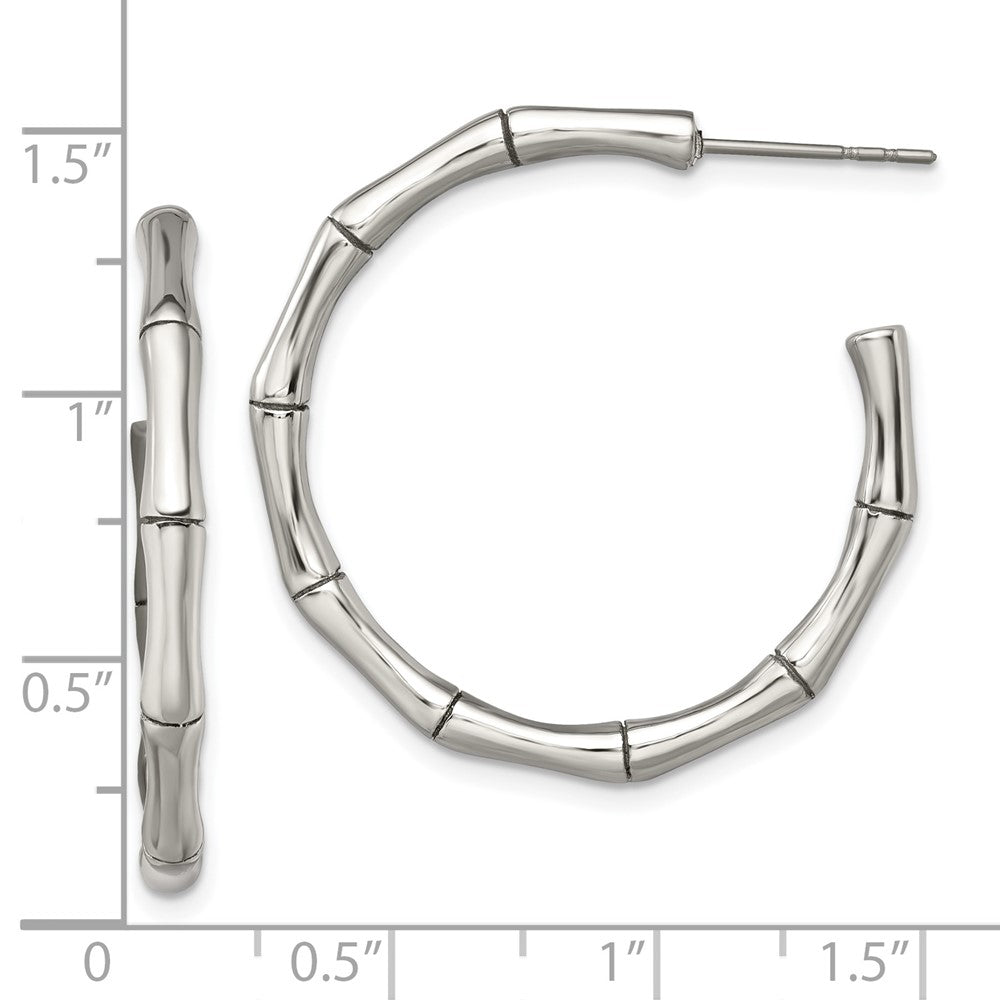 Stainless Steel Chisel Polished Bamboo Design J Hoop Post Earrings