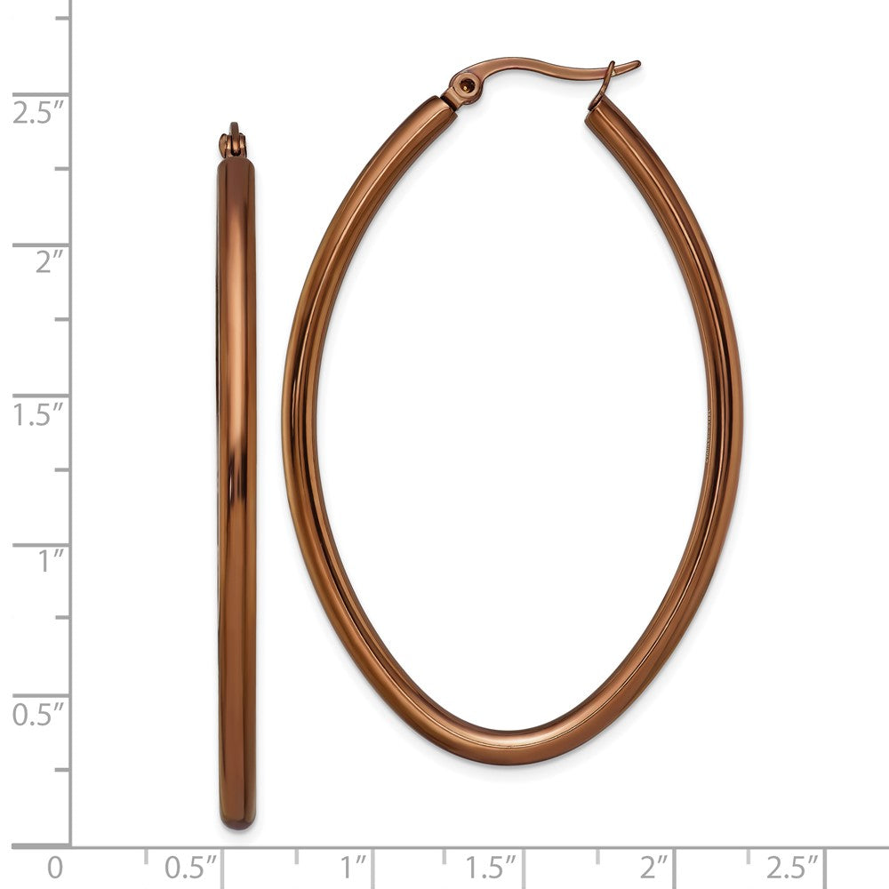 Stainless Steel Chisel Polished Brown Ip-Plated 55mm Diameter 3mm Oval Hoop Earrings