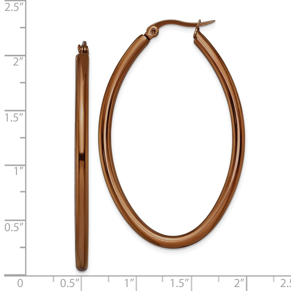 Stainless Steel Chisel Polished Brown Ip-Plated 50mm Diameter 3mm Oval Hoop Earrings