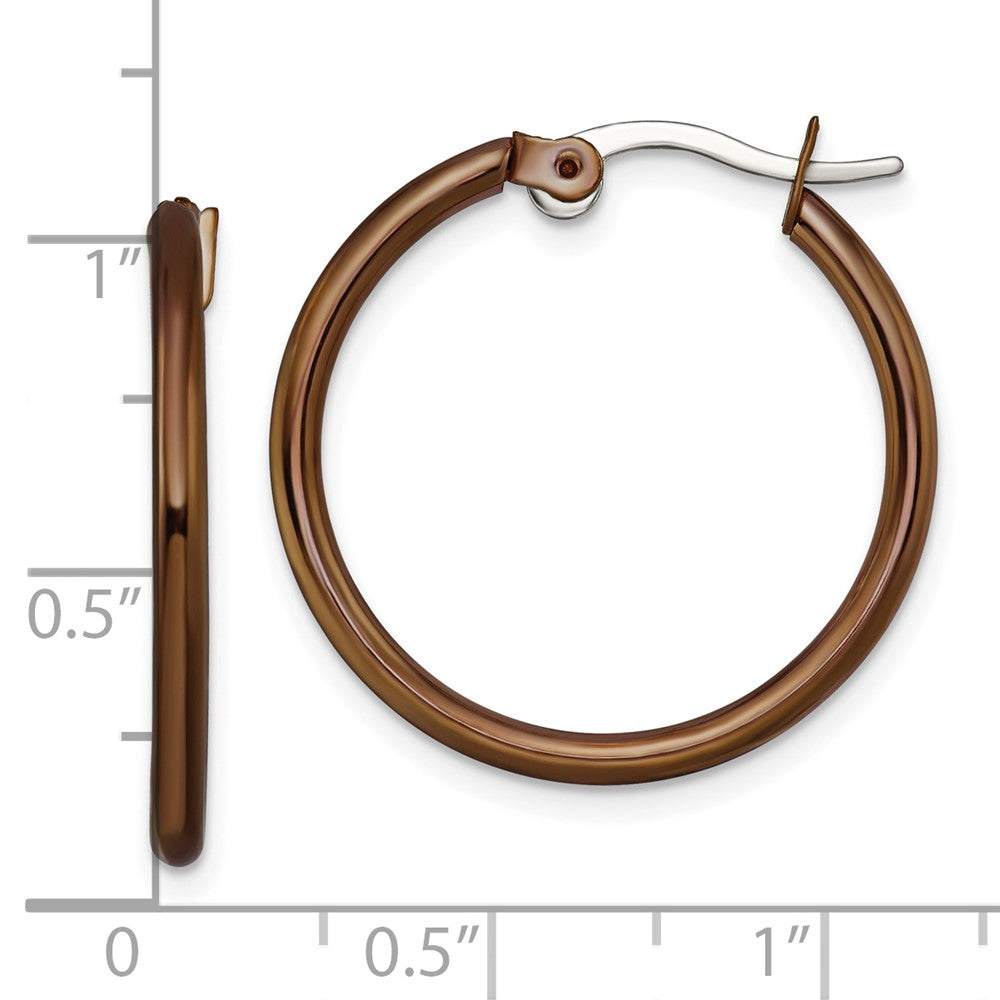 Stainless Steel Chisel Polished Brown Ip-Plated 26mm Diameter 2mm Hoop Earrings