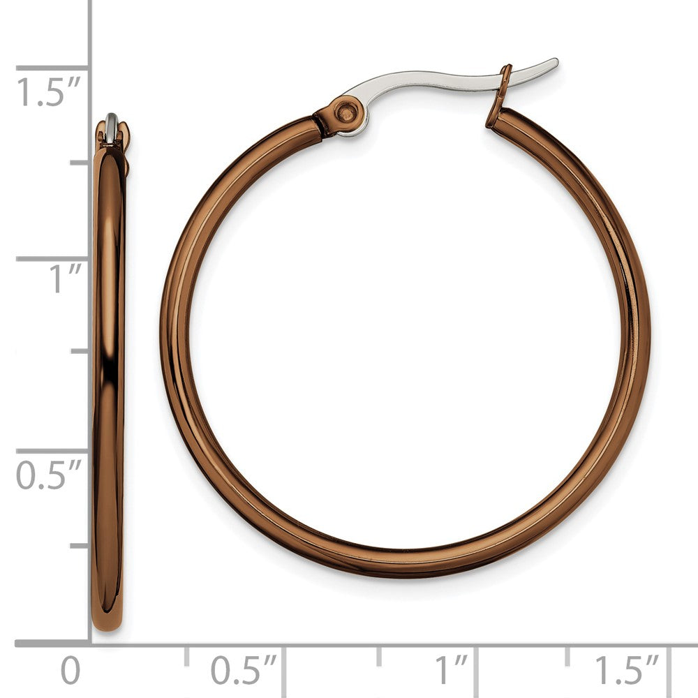 Stainless Steel Chisel Polished Brown Ip-Plated 32mm Diameter 2mm Hoop Earrings