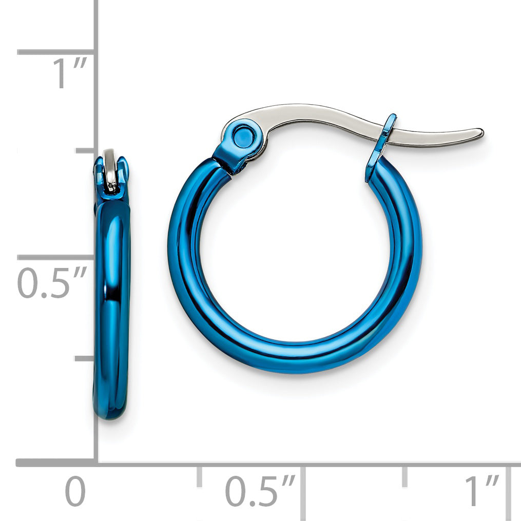 Stainless Steel Chisel Polished Blue Ip-Plated 15.5mm Diameter 2mm Hoop Earrings