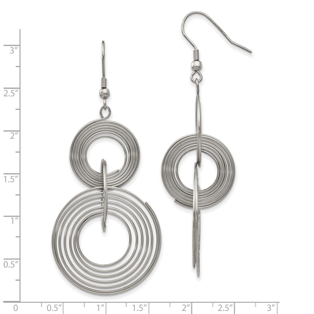 Stainless Steel Chisel Polished Multiple Circle Dangle Shepherd Hook Earrings