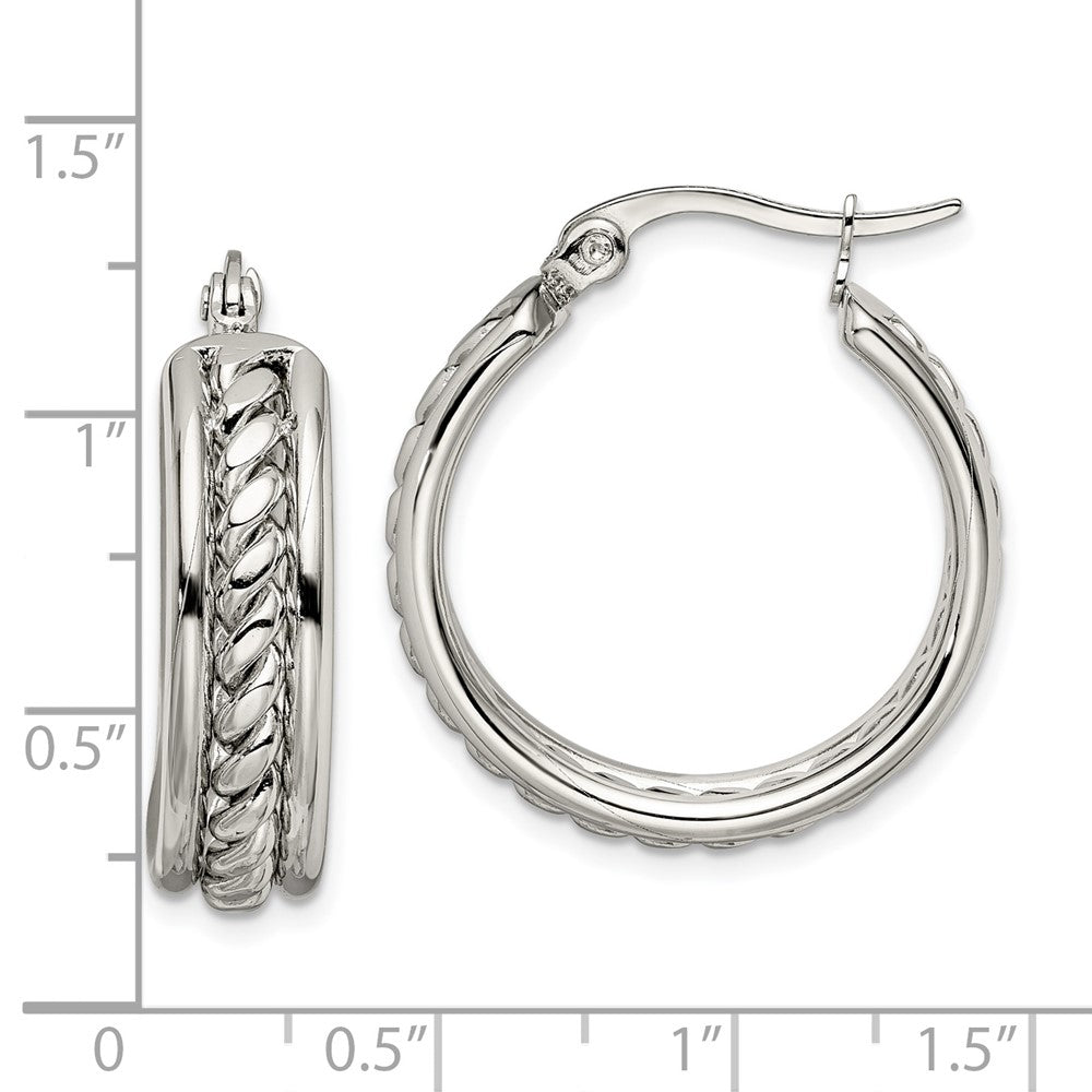 Stainless Steel Chisel Polished Twisted Middle 25mm Diameter Hoop Earrings