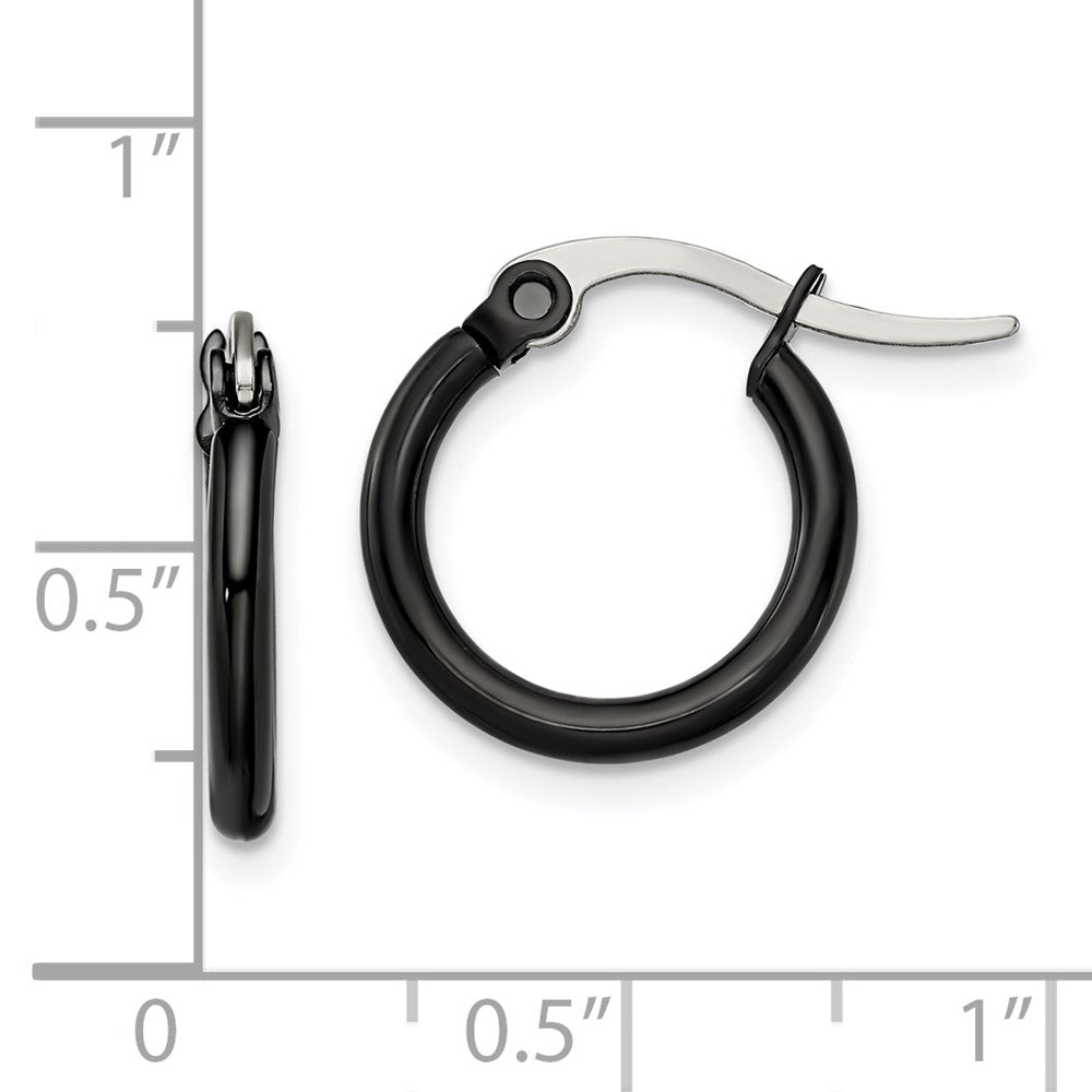 Stainless Steel Chisel Polished Black Ip-Plated 15.5mm Diameter 2mm Hoop Earrings