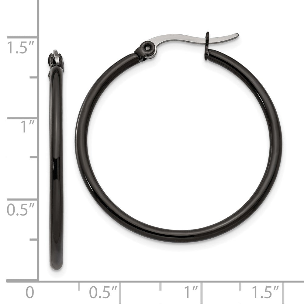 Stainless Steel Chisel Polished Black Ip-Plated 32mm Diameter 2mm Hoop Earrings