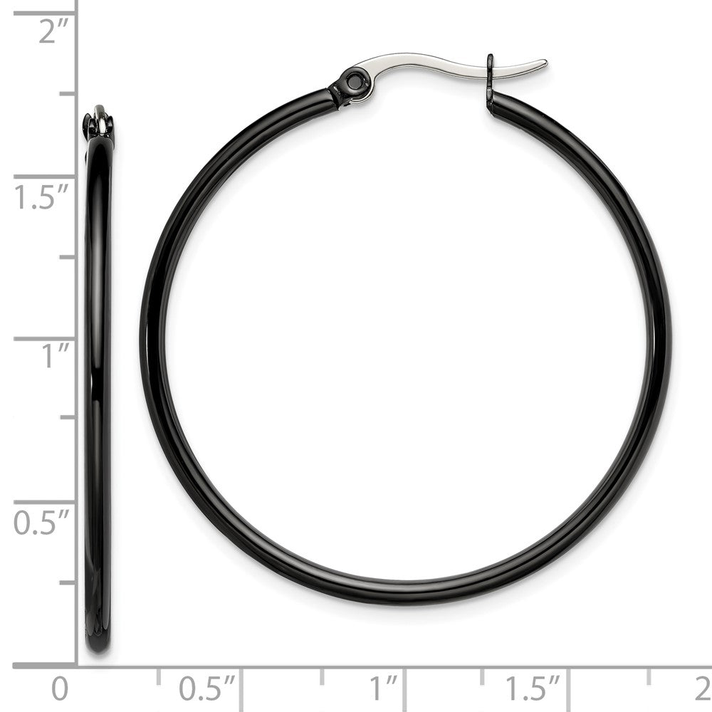 Stainless Steel Chisel Polished Black Ip-Plated 40mm Diameter 2mm Hoop Earrings