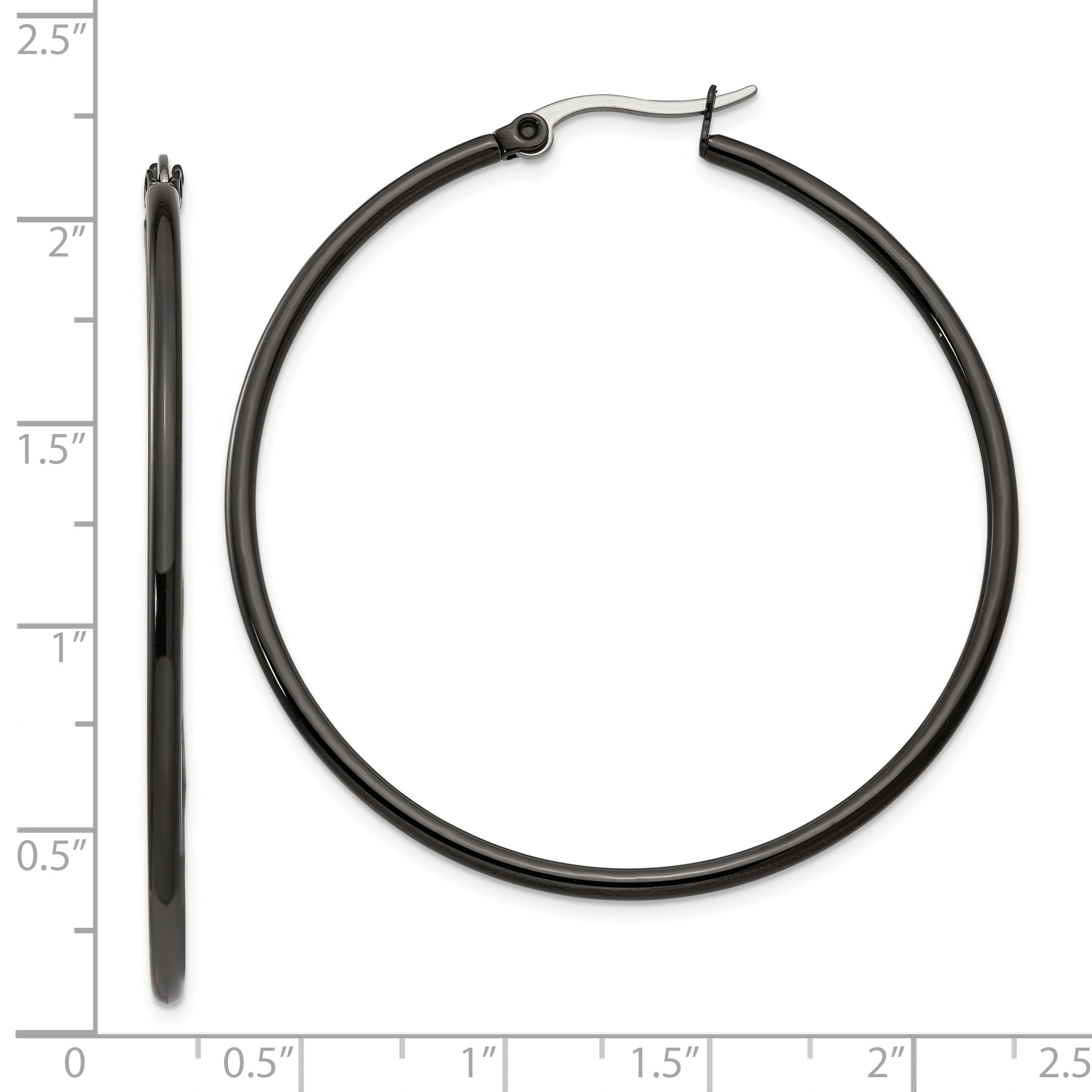 Stainless Steel Chisel Polished Black Ip-Plated 48mm Diameter 2mm Hoop Earrings