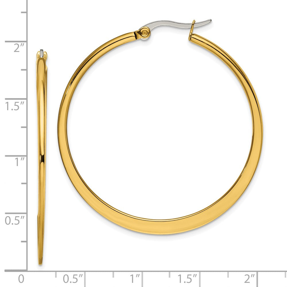 Stainless Steel Chisel Polished Yellow Ip-Plated Tapered 43mm Diameter Hoop Earrings
