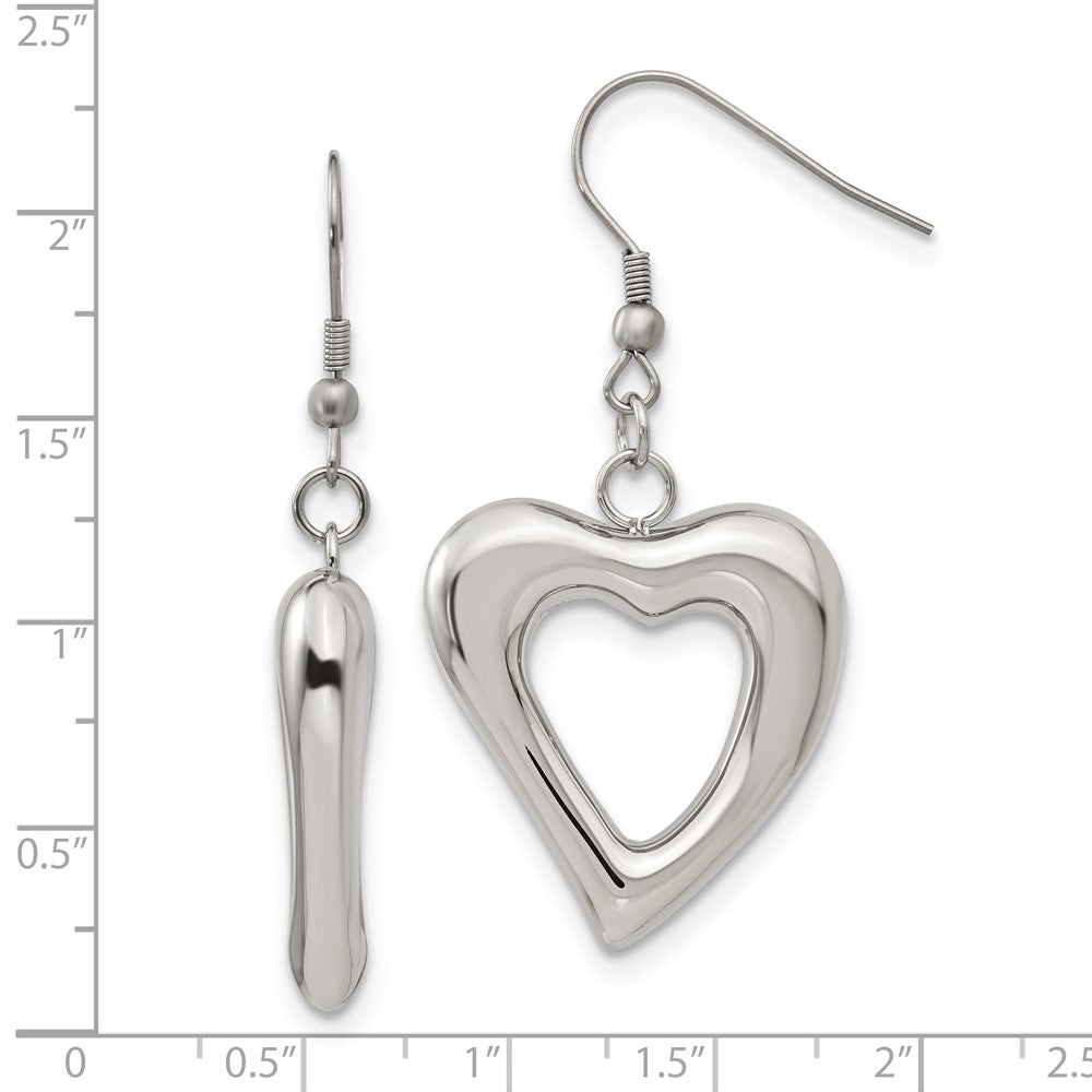 Stainless Steel Chisel Polished Heart Shepherd Hook Dangle Earrings