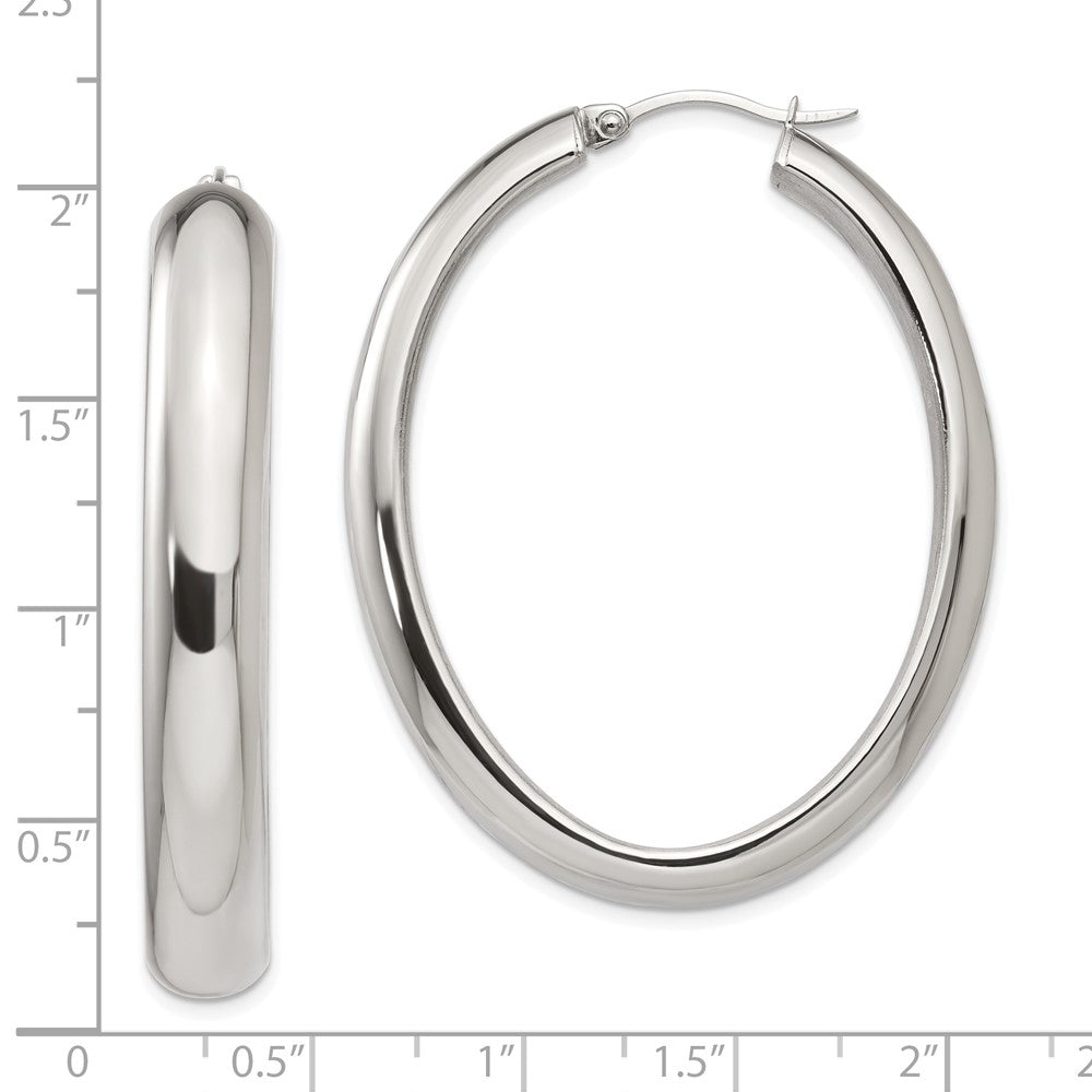 Stainless Steel Chisel Polished Hollow Oval Hoop Earrings