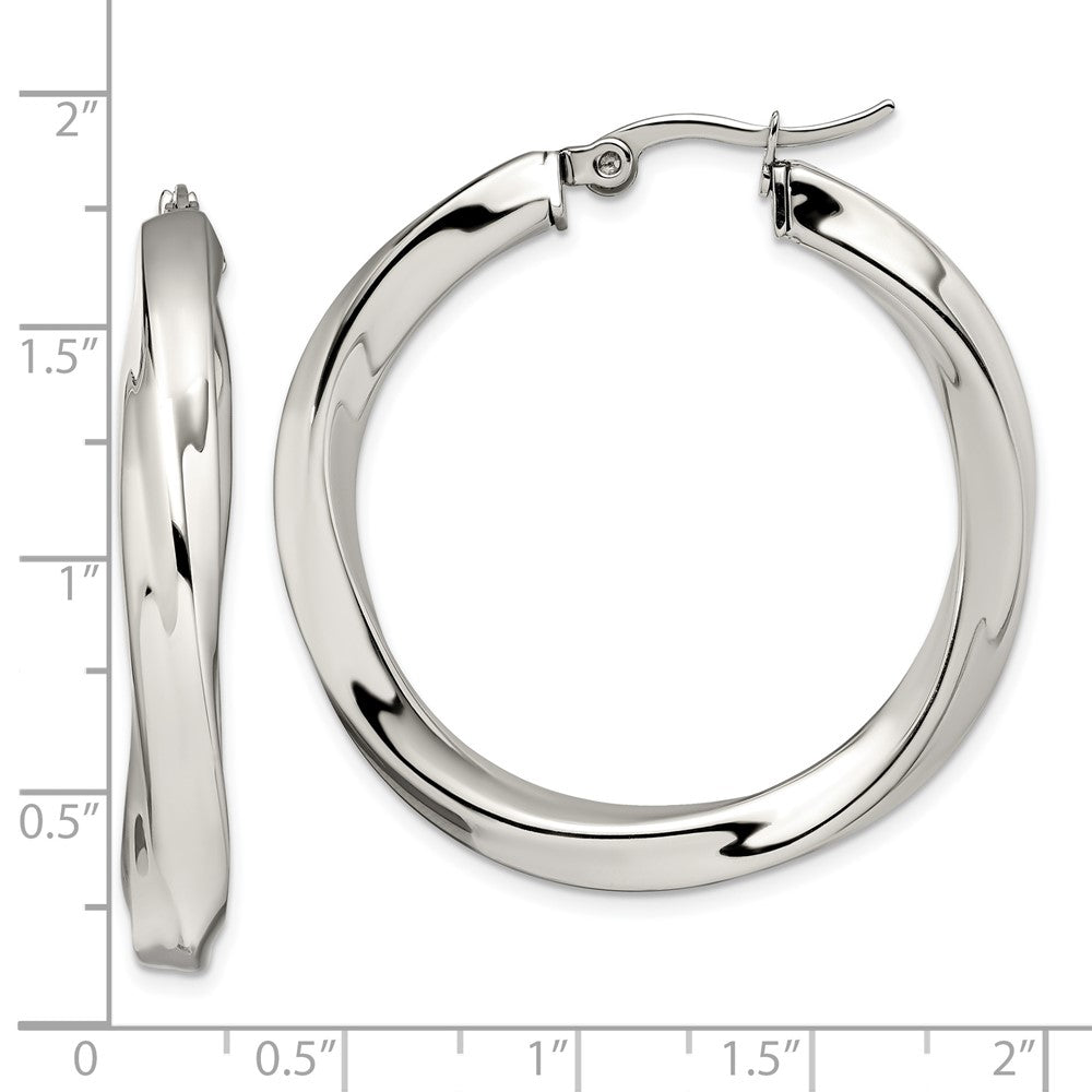 Stainless Steel Chisel Polished Hollow Twisted Hoop Earrings