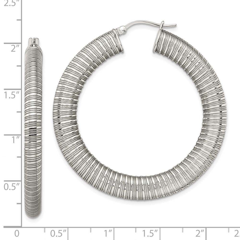 Stainless Steel Polished And Textured Hollow Hoop Earrings