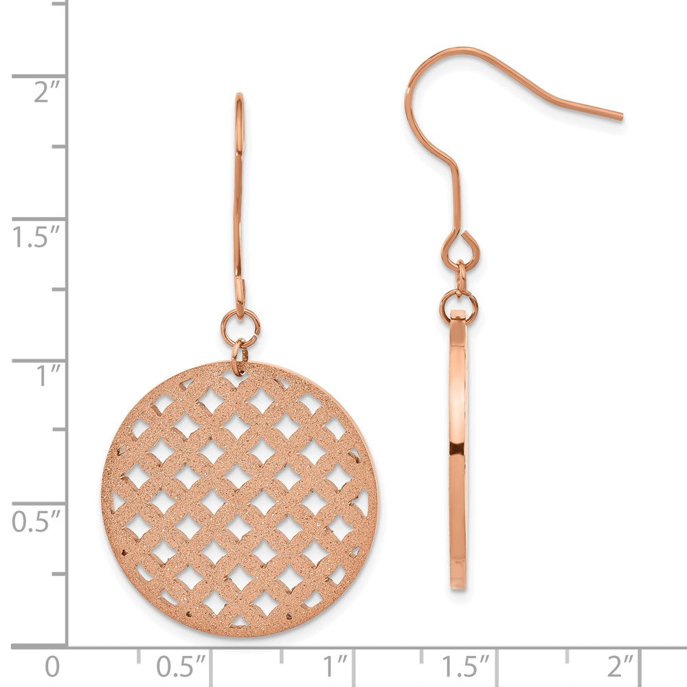 Stainless Steel Rose Ip-Plated Laser-Cut Circle Dangle Earrings