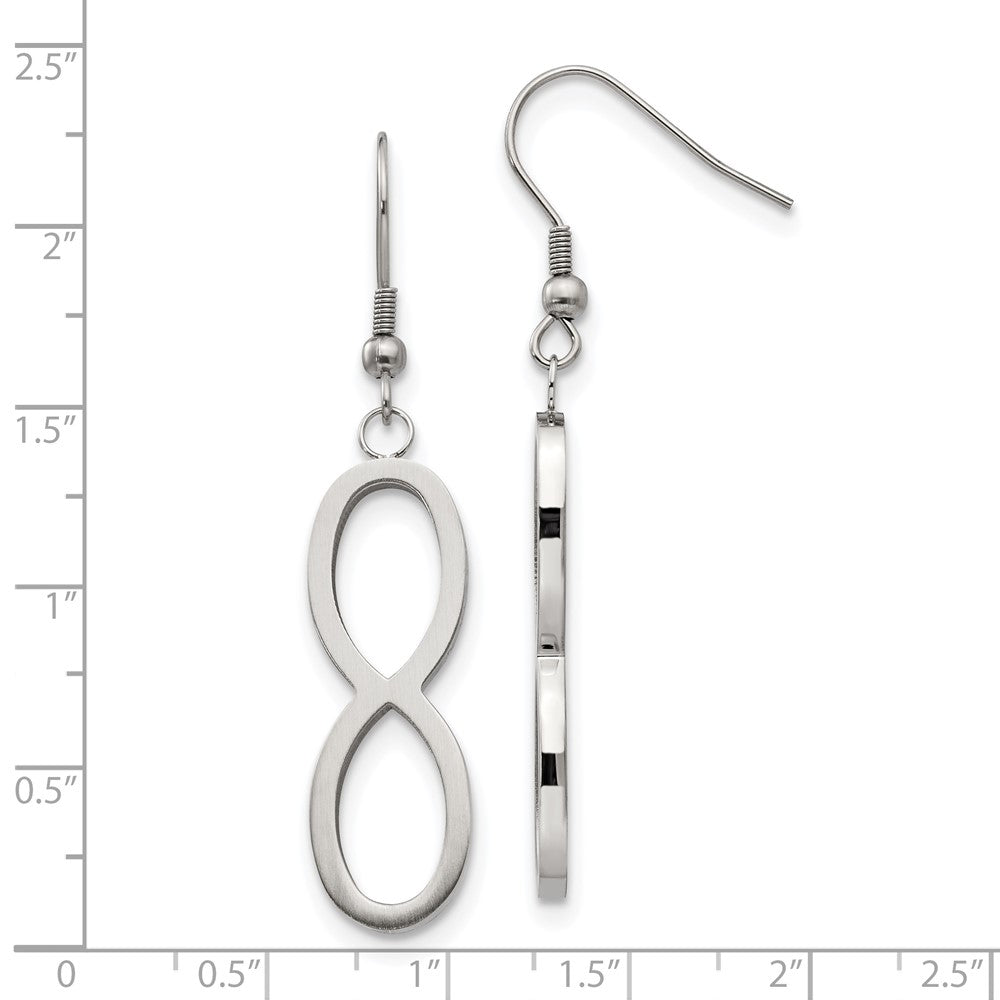Stainless Steel Chisel Brushed And Polished Infinity Dangle Shepherd Hook Earrings