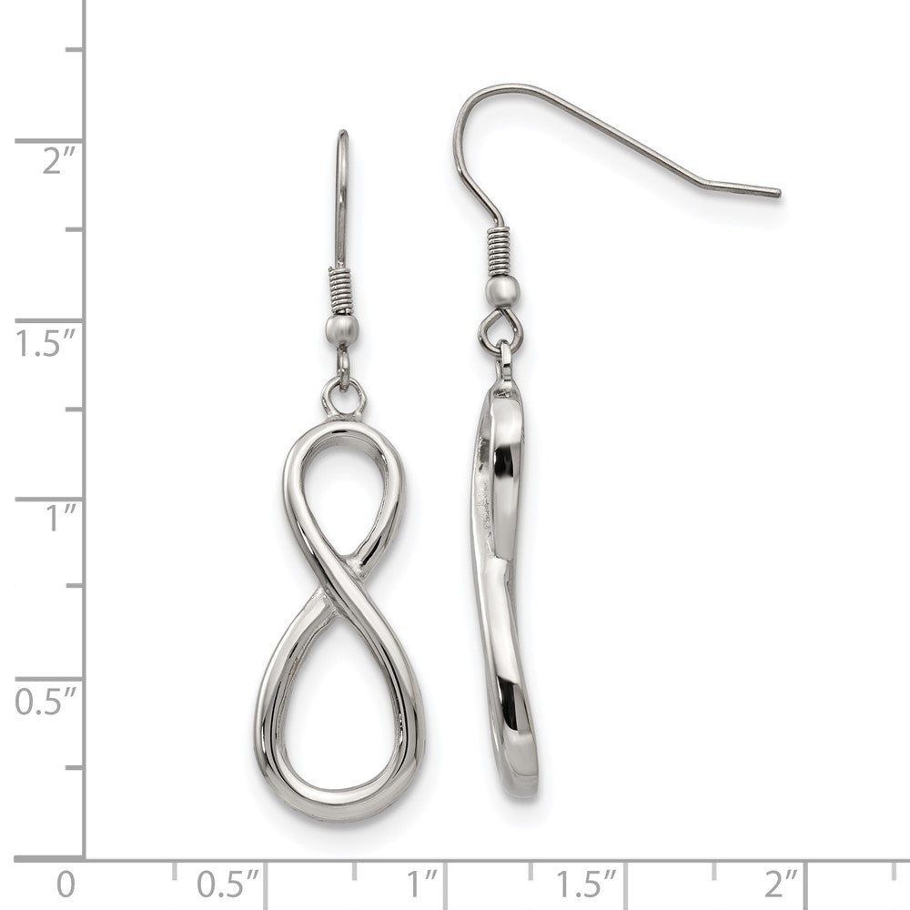 Stainless Steel Chisel Polished Infinity Dangle Shepherd Hook Earrings