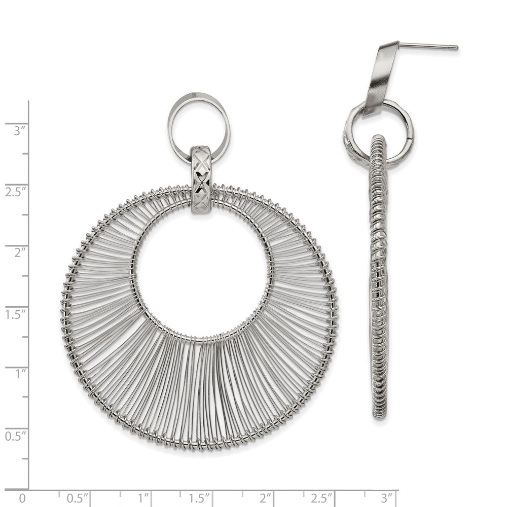 Stainless Steel Polished Textured Wire Circular Post Dangle Earrings