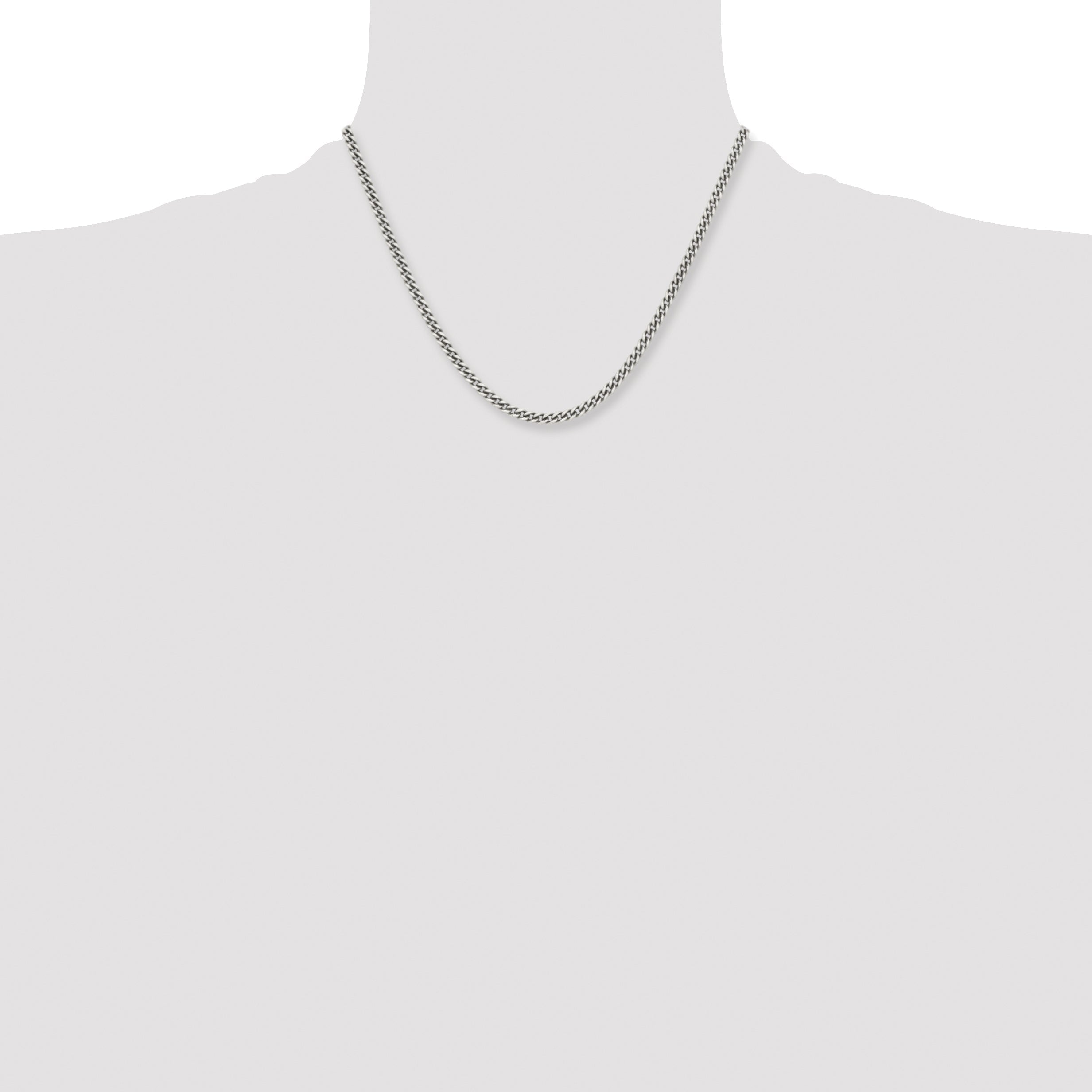 Stainless Steel Chisel Antiqued 4mm 18 Inch Round Curb Chain Necklace