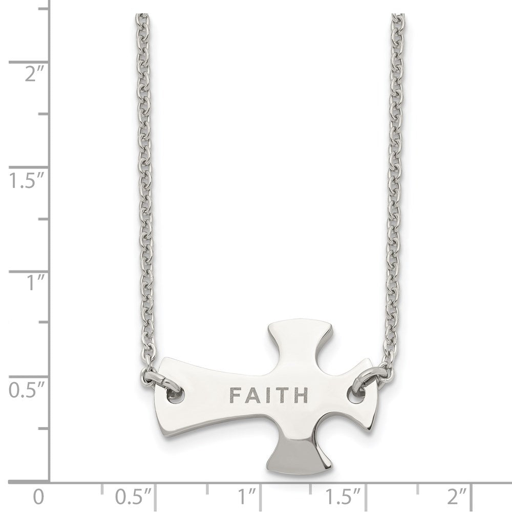 Stainless Steel Chisel Polished Faith Sideways Cross On A 19 Inch Cable Chain Necklace