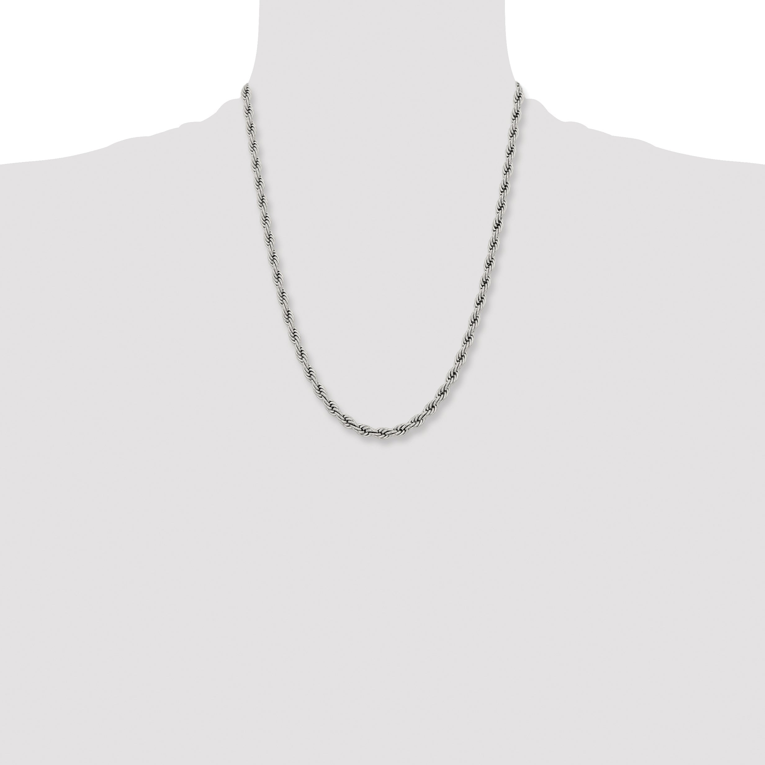 Stainless Steel Chisel Polished 6mm22 Inch Rope Chain Necklace