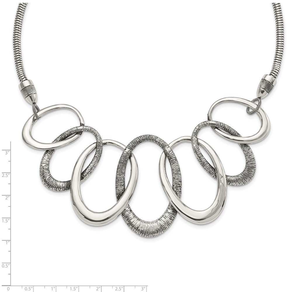 Stainless Steel Oval Antiqued With 3.5In Ext. Necklace