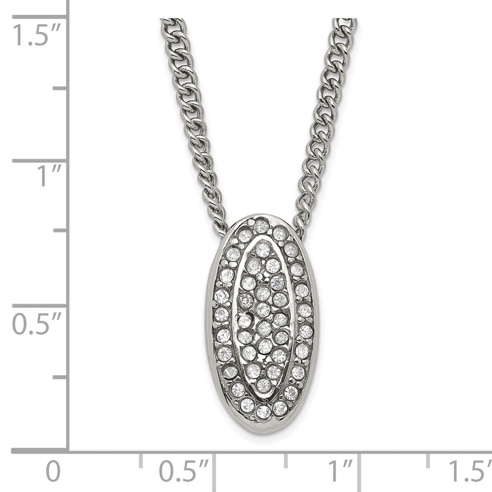 Stainless Steel Polished Crystal Oval Necklace