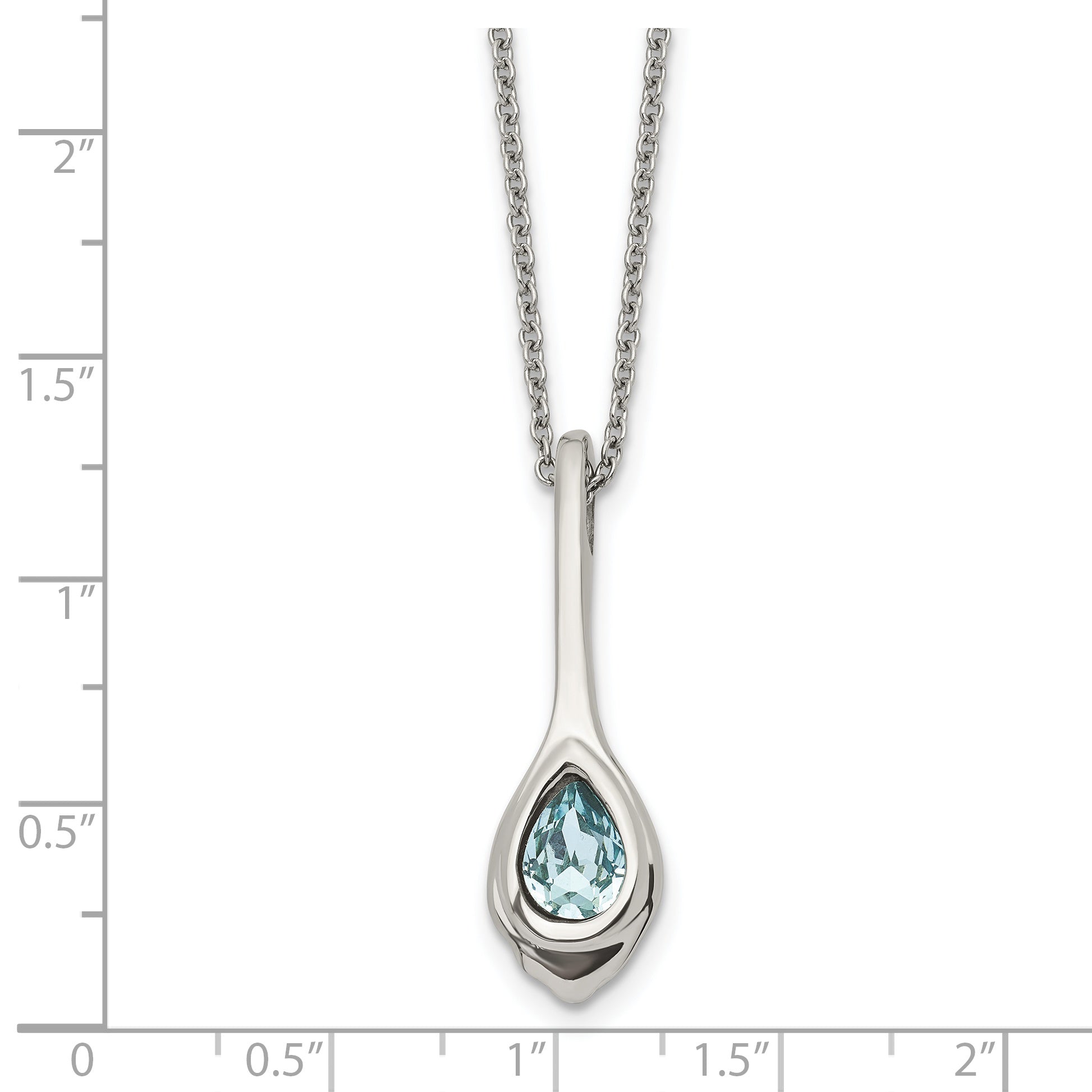 Stainless Steel Chisel Polished Blue Glass Teardrop Pendant On A 17.75 Inch Cable Chain With 2 Extension Necklace