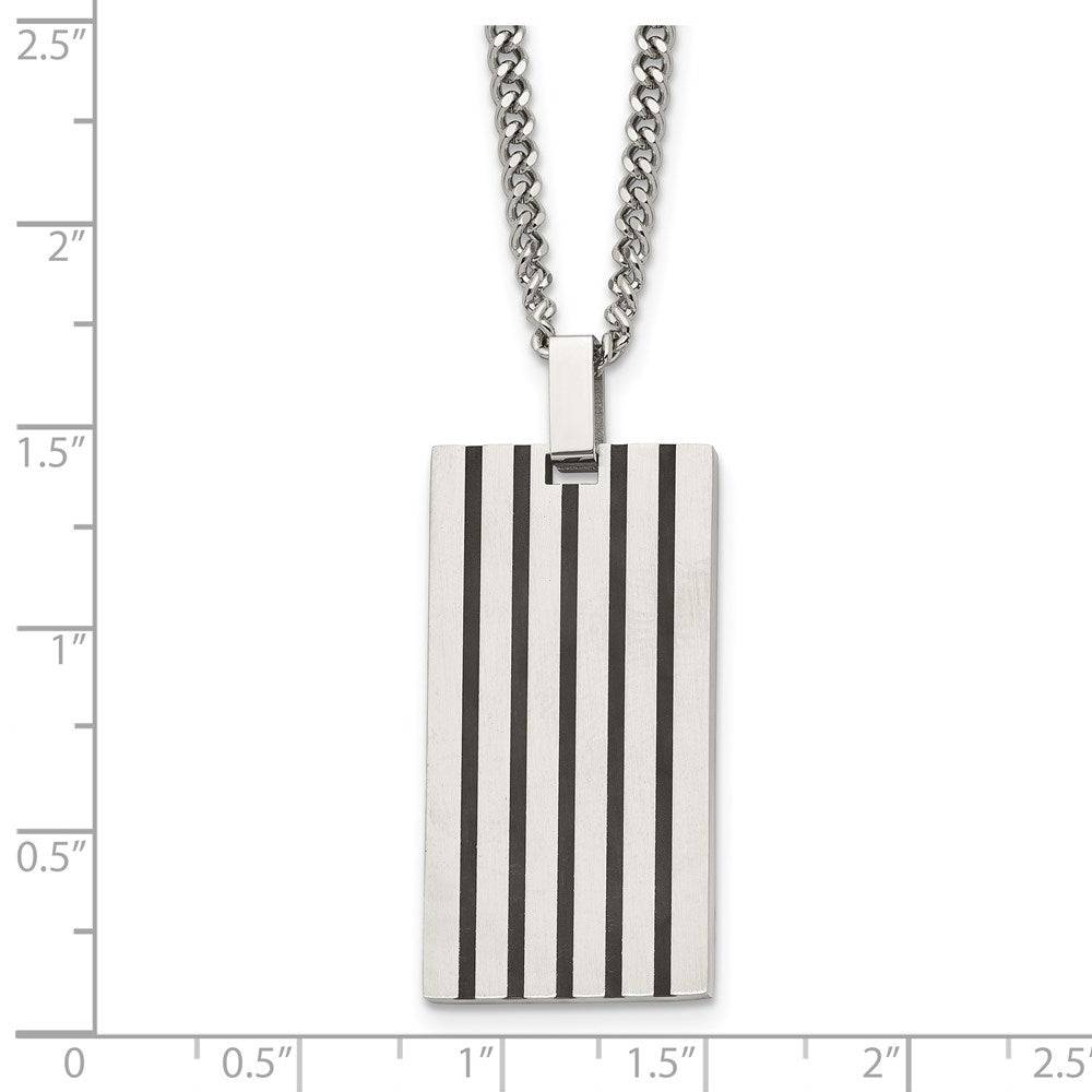 Stainless Steel Chisel Brushed With Black Rubber Inlay Rectangle Dog Tag On A 22 Inch Curb Chain Necklace