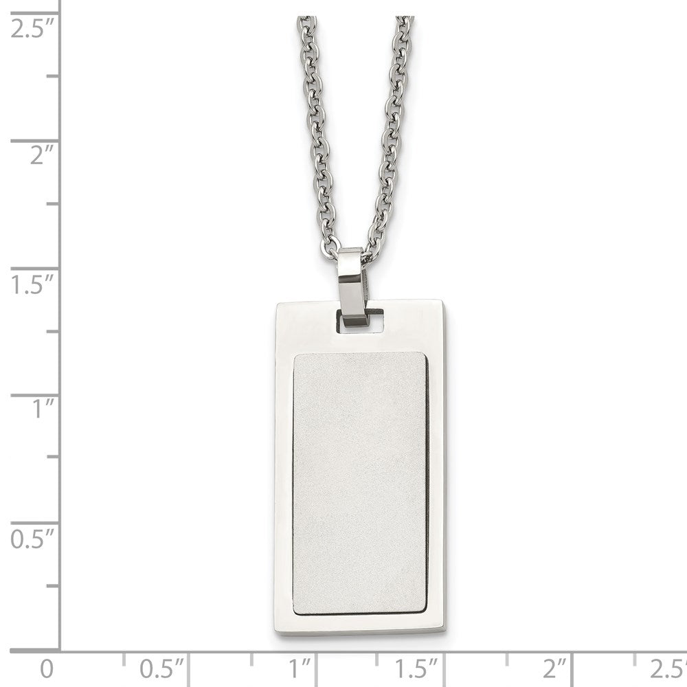 Stainless Steel Chisel Brushed And Polished Rectangle Dog Tag On A 22 Inch Cable Chain Necklace