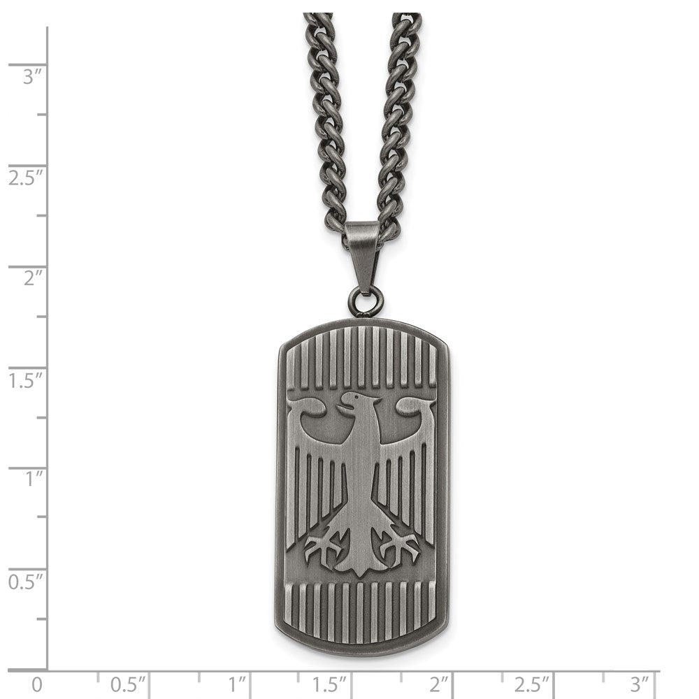 Stainless Steel Chisel Antiqued And Brushed Phoenix Dog Tag On A 22 Inch Curb Chain Necklace