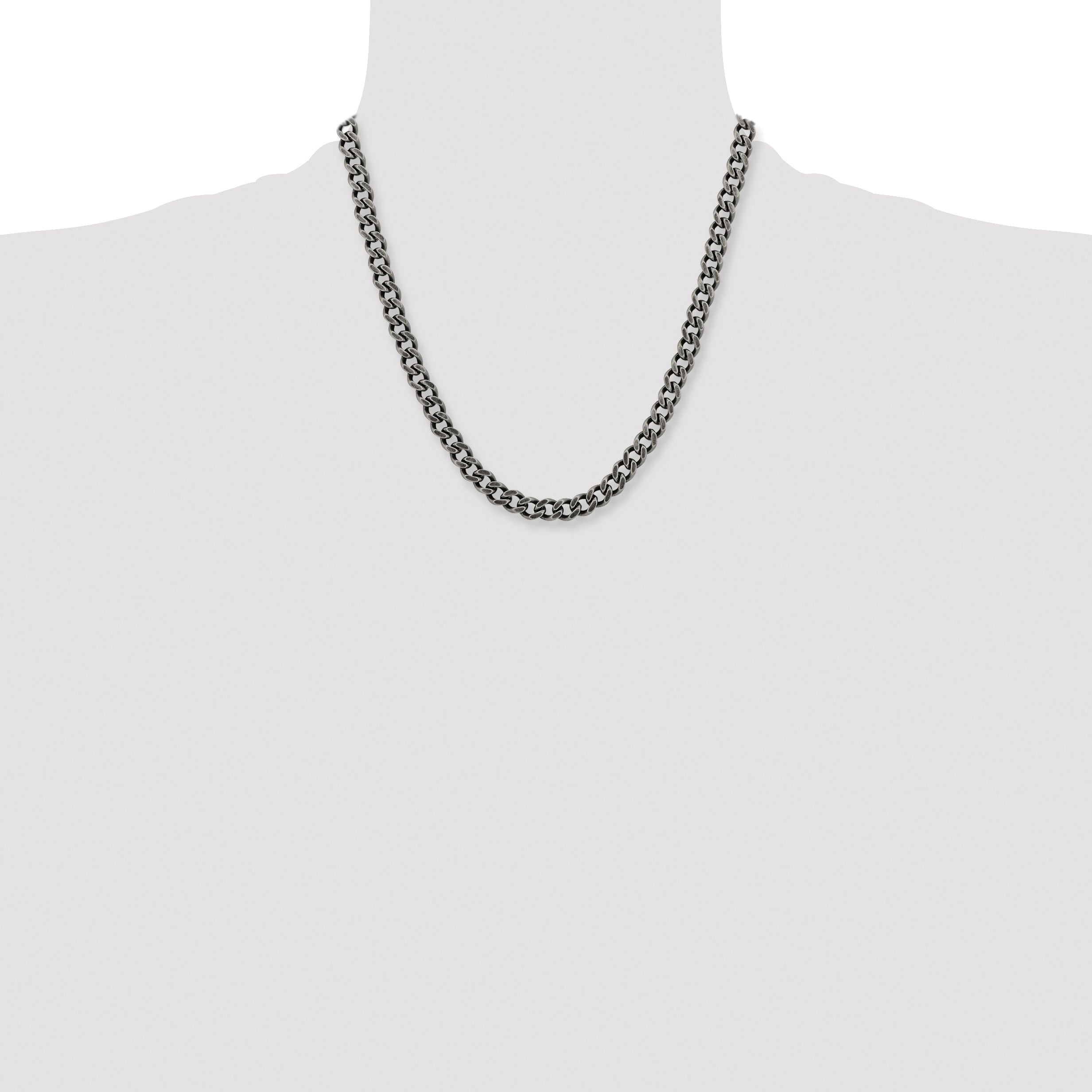 Stainless Steel Chisel Oxidized7.5mm 20 Inch Curb Chain Necklace