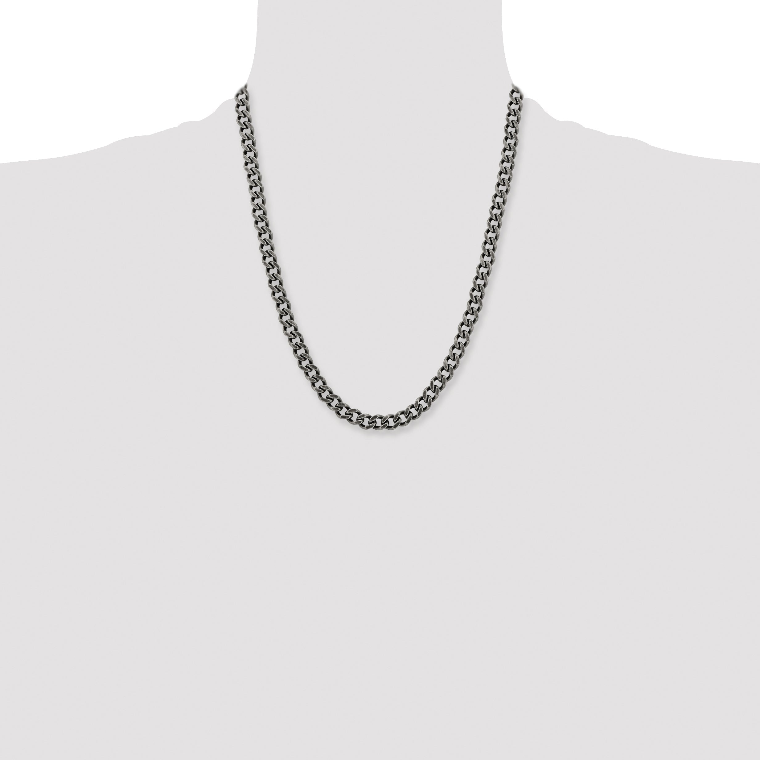 Stainless Steel Chisel Oxidized 7.5mm 22 Inch Curb Chain Necklace
