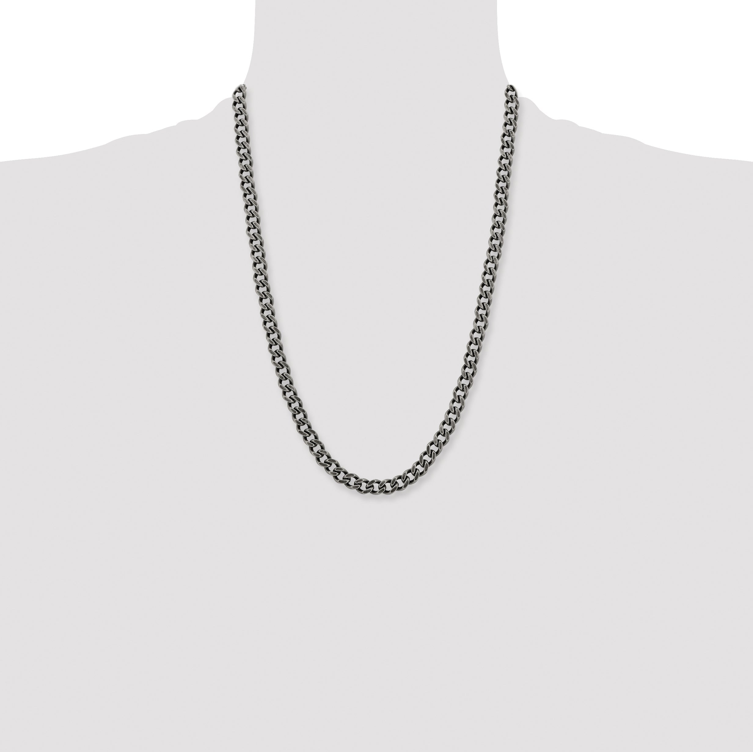 Stainless Steel Chisel Oxidized 7.5mm 24 Inch Curb Chain Necklace