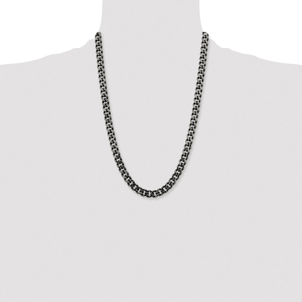Stainless Steel Chisel Oxidized 9.25mm 24 Inch Curb Chain Necklace