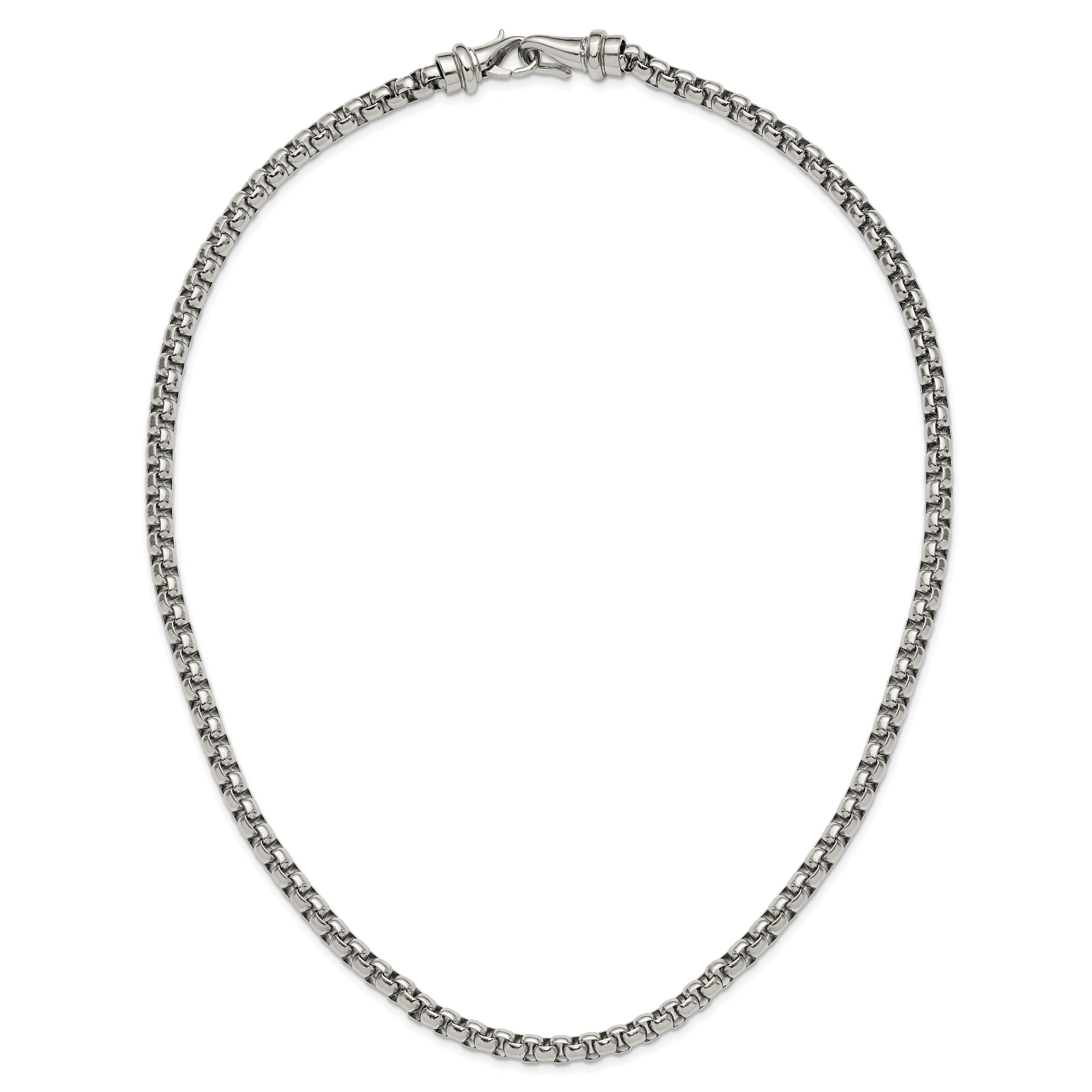 Stainless Steel Chisel Polished 24 Inch Rounded Box Chain Necklace