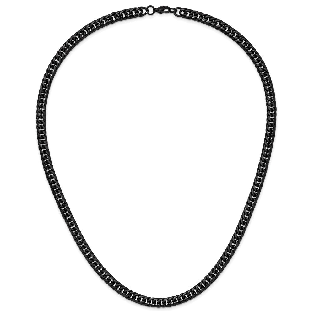 Stainless Steel Chisel Polished Black Ip-Plated 24 Inch Double Curb Chain Necklace