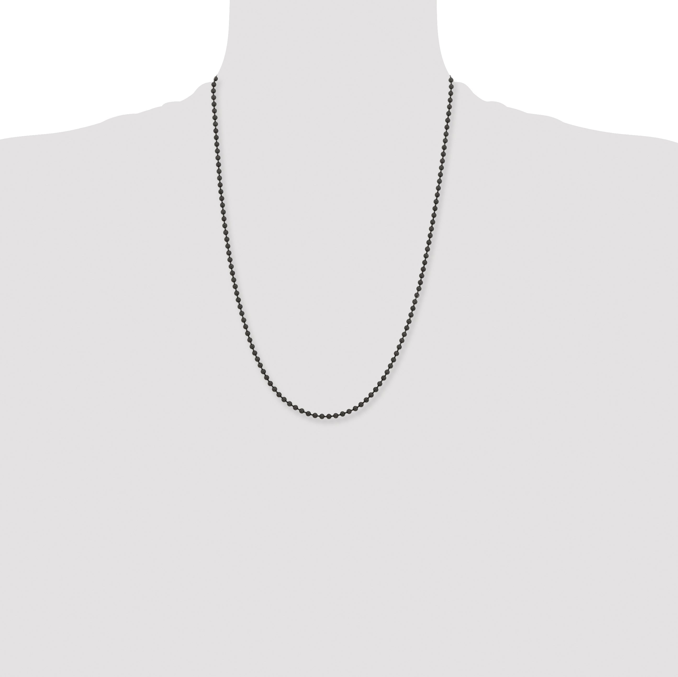 Stainless Steel Chisel Polished Black Ip-Plated 3mm 24 Inch Ball Chain Necklace