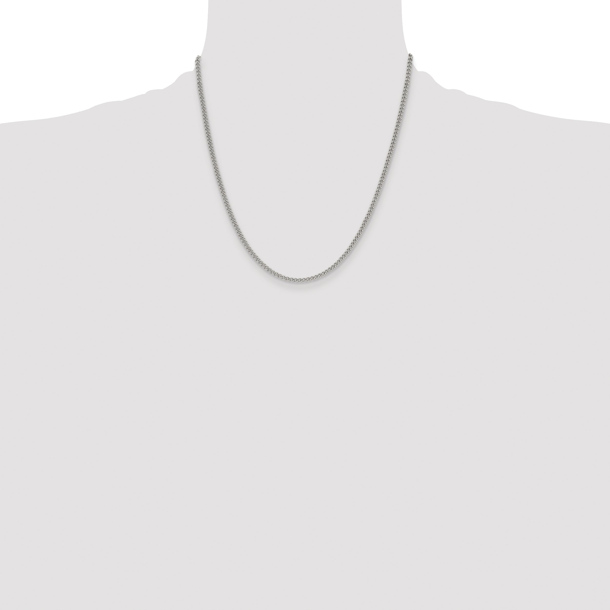 Stainless Steel Chisel Polished 3mm 20 Inch Curb Chain Necklace