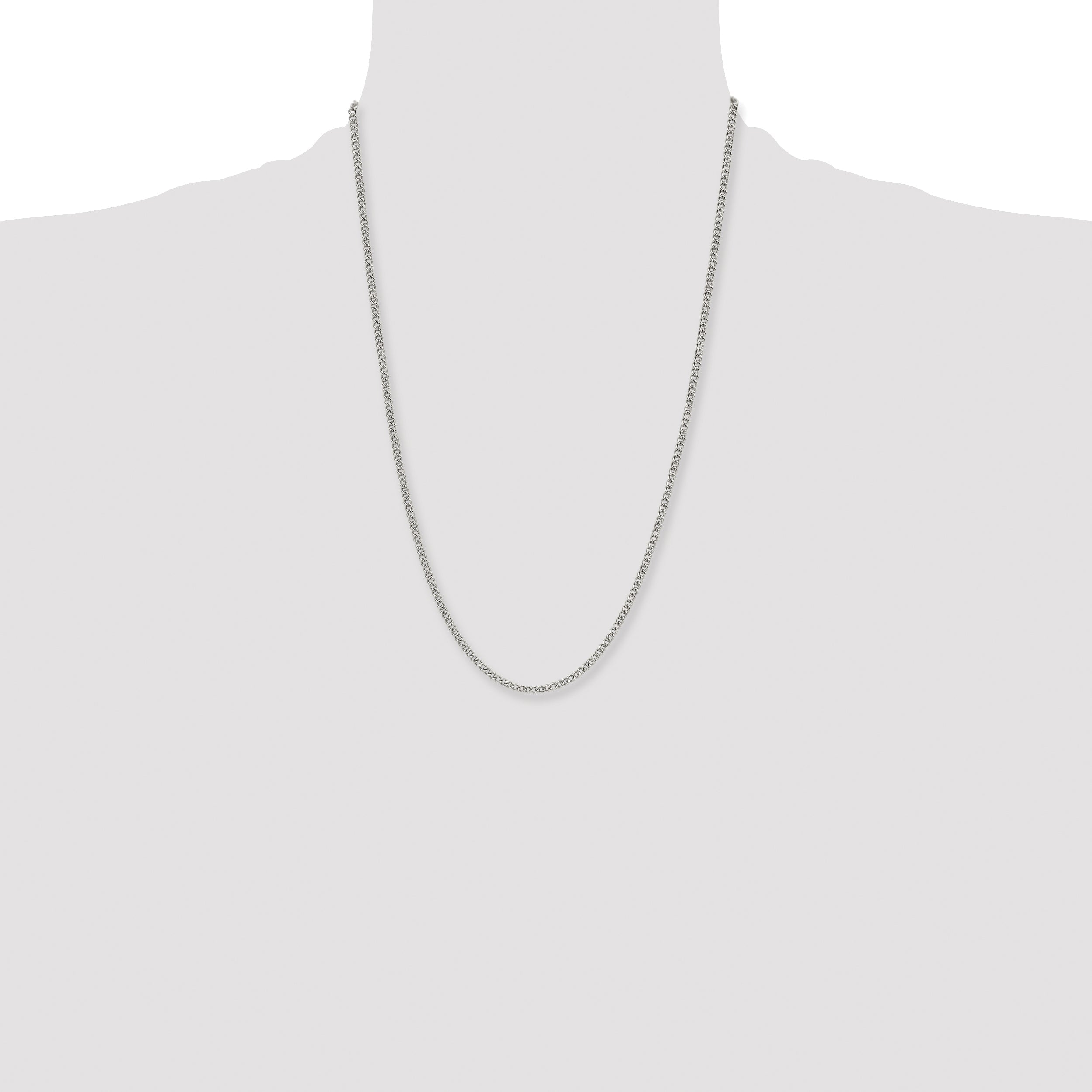 Stainless Steel Chisel Polished 3mm 24 Inch Curb Chain Necklace