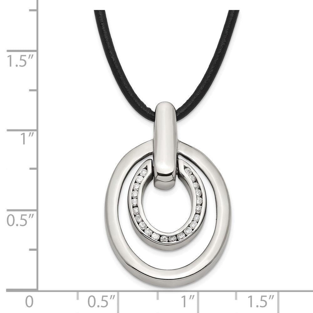 Stainless Steel Cz Double Oval Necklace