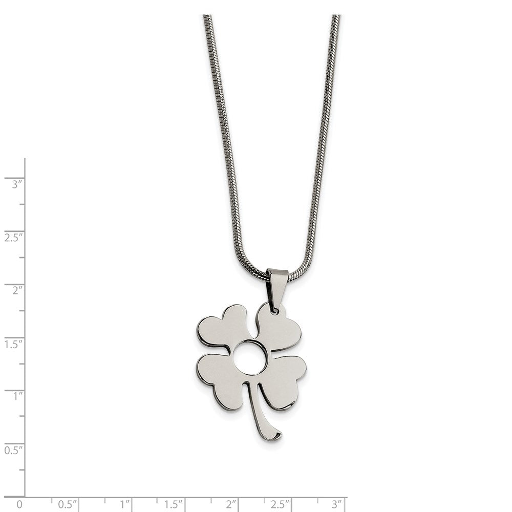 Stainless Steel Four Leaf Clover Pendant 18In Necklace