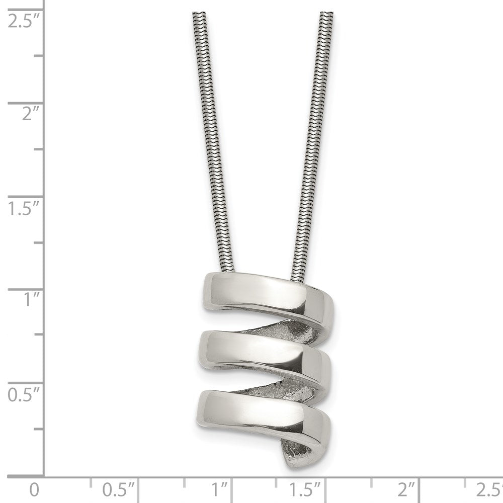 Stainless Steel Chisel Polished Fancy Twist Pendant On An 18 Inch Snake Chain Necklace
