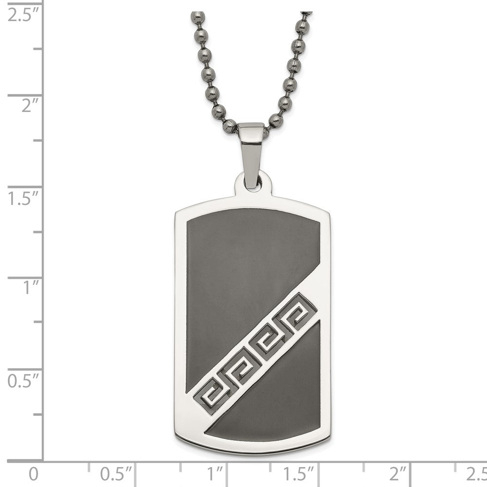 Stainless Steel Black Enamel Greek Key Dog Tag Pendant Necklace