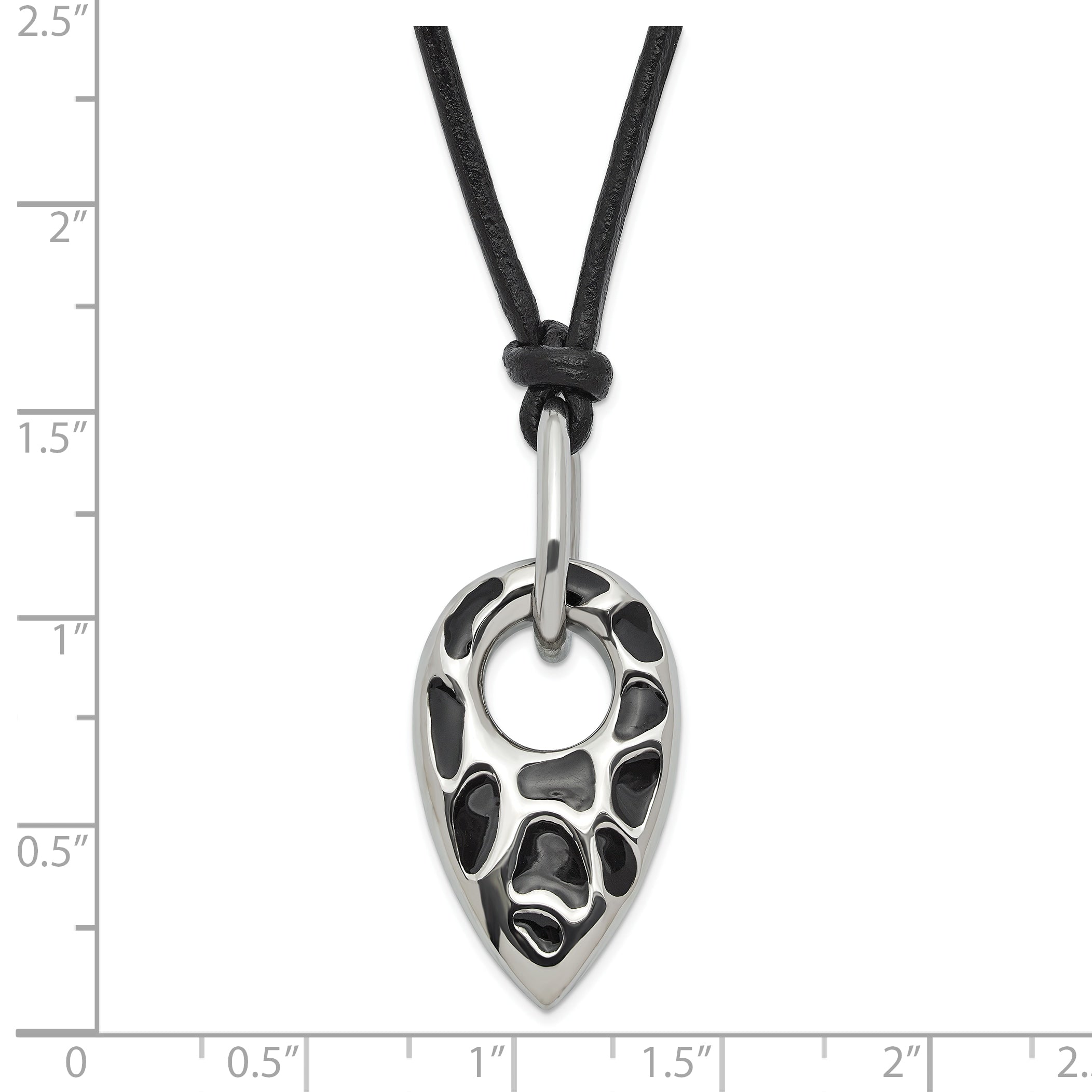 Stainless Steel Polished Black Resin Pendant W/ 2 In Ext Necklace